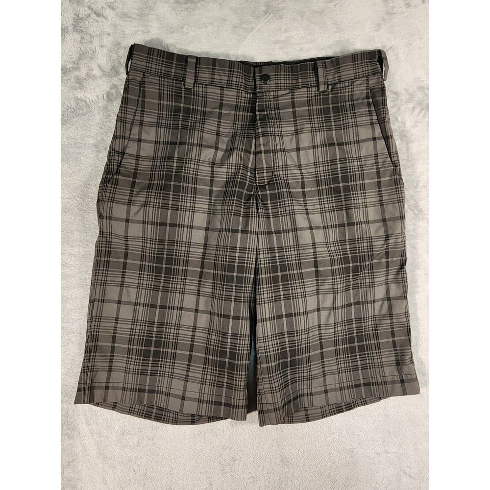 Nike Golf Shorts Mens 32 Black Gray Plaid Tour Performance Dri Fit Swoosh